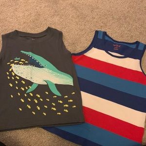 Selling 2 kids tank tops cute 1. whale and 2. red white blue size 5T and 4/5 XS